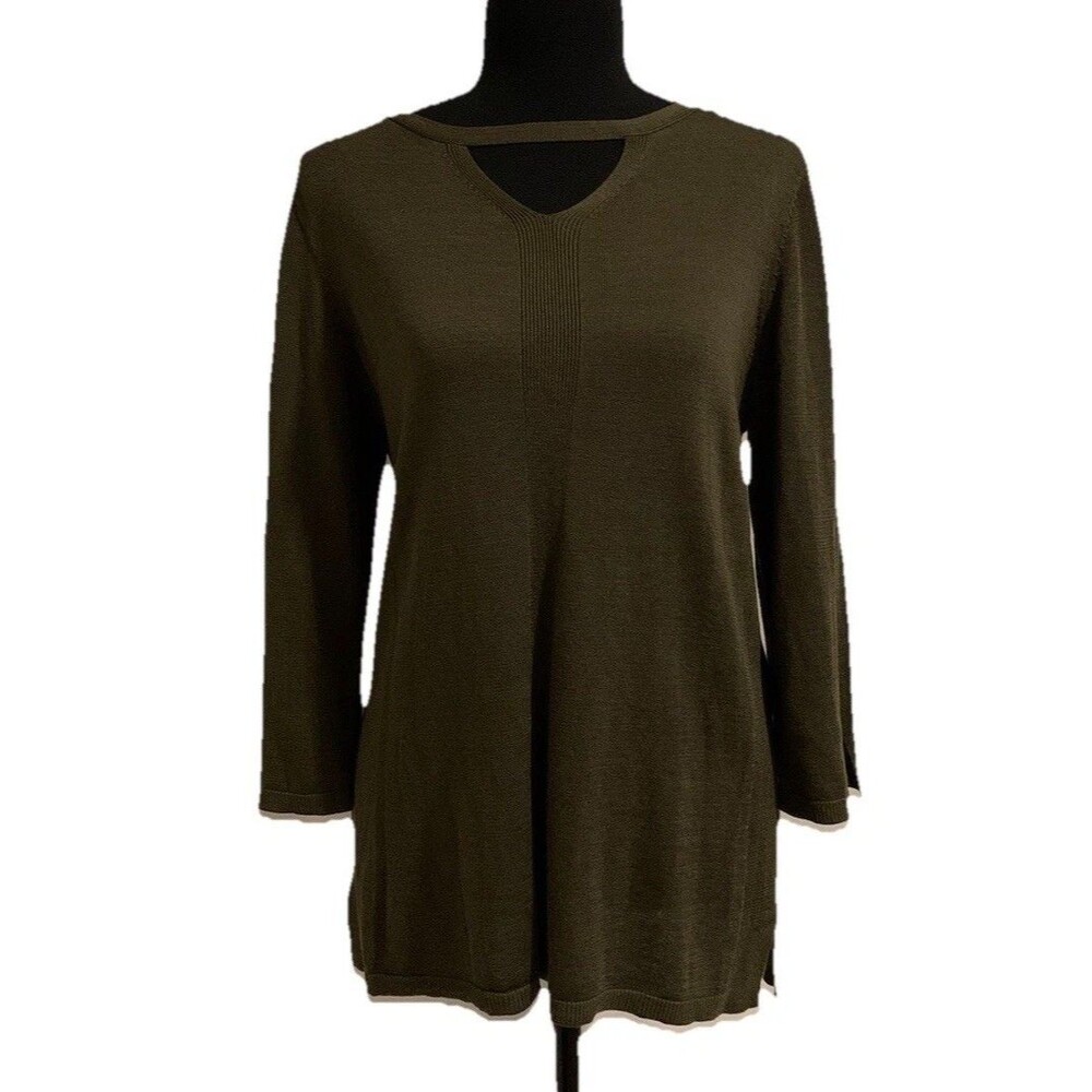 Chicos Size 1 Womens Medium M Top Green 3/4 Sleeve Soft Stretch